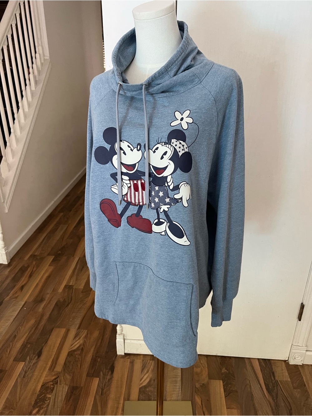 Disney Blue Cowl-Neck Mickey & Minnie Pullover